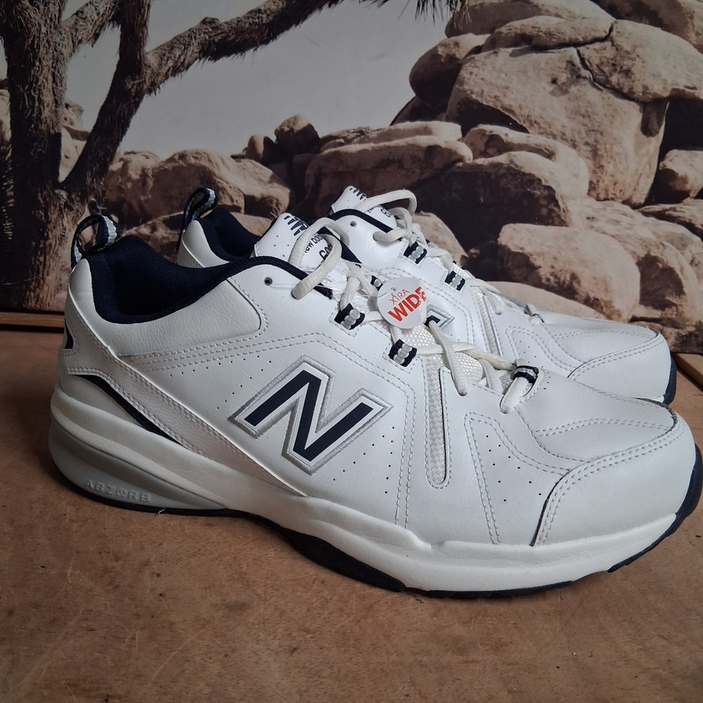 New Balance 608 Mens White Navy Leather Training Shoes MX608WN5 Sz 11 4E Wide
